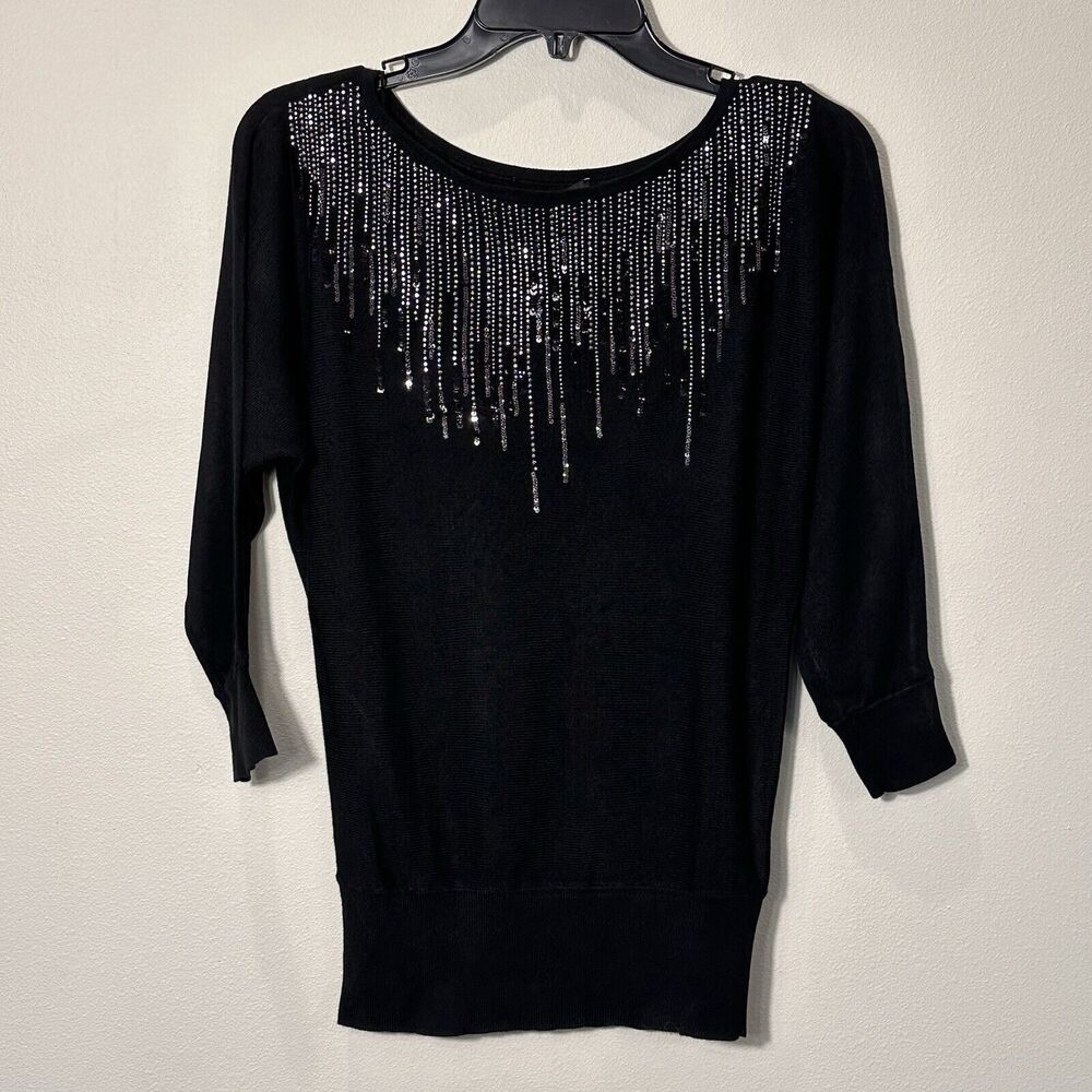 WHITE‎ HOUSE BLACK MARKET Sequin Lightweight 3/4 Sleeve Pullover Sweater Medium